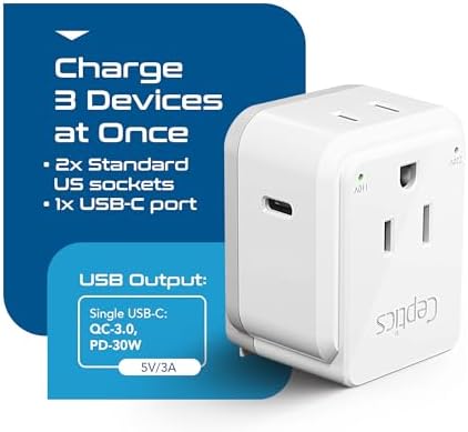 Compact Travel Power Adapter Set for Brazil, Peru & Chile – 20 W Dual USB & USB-C Charger with 2 USA Sockets – Fast Charging with Type C & N Attachments – Portable Plug Converter for Global Travelers – Stay Connected Anywhere