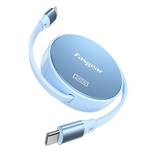 Fasgear High-Power 240 W Retractable USB C to C Charging Cable – Ultra-Fast 5 A Power Delivery for i Phone 15 Plus & Samsung Galaxy S23 – Compact and Durable Tangle-Free Design for Effortless Portability and Efficiency
