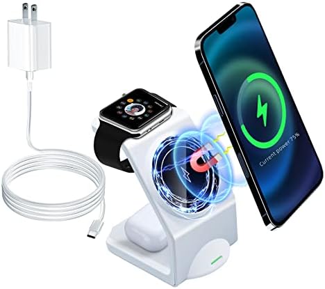 Magnetic 3-in-1 Wireless Charging Station for Apple Devices – Fast Charger for i Phone 15/14 Pro Max, Apple Watch Ultra/8/se/7/6/5/4/3/2, and Air Pods Pro/2 – Enhanced Magnetic Alignment & Compact Design for Effortless Charging Experience