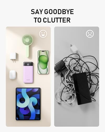 Ultra-Slim 10,000 m Ah Charmast Portable Charger with Built-In Cables – High-Speed 15 W USB-C Power Bank for i Phone 16/15/13, Samsung, and Android Devices – Charge 6 Devices Simultaneously with Real-Time LED Display – Travel-Friendly Battery Pack with Pouch for Added Durability and Low Current Mode for Safe Charging of Earphones and Speakers – Essential Power Solution for Daily Use and On-the-Go Charging