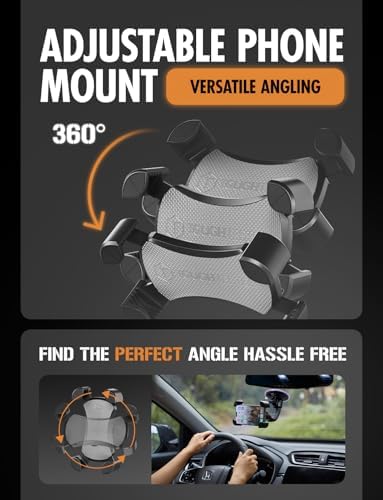 Mammoth Windshield Mobile Mount by Tough Tested: Double-Ribbed Gooseneck Arm with 360-Degree Rotation, Extra-Large Suction Grip for Secure Device Hold, Quick Release Design for Effortless Access – Ultimate Driving Convenience and Compatibility