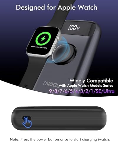 Miady 10000 m Ah 3-in-1 Portable Power Bank with 22.5 W Fast Charging – Premium USB-C & A Charger for Apple Watch, i Phone 16/15/14/13/12, Galaxy S24/S23/S22, and More – Compact Design with LED Display for Ultimate On-the-Go Convenience and Multi-Device Charging
