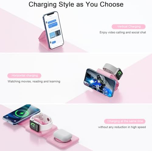 RTOPS 3-in-1 Magnetic Wireless Charging Station for i Phone, Apple Watch, and Air Pods – Compact Ga N Travel Charger with Enhanced Speed and Compatibility for i Phone 16/15/14/13/Pro/Max, Air Pods 4/3/2/Pro – All-in-One Solution for Ultimate Convenience and Efficiency