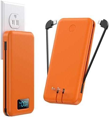 Ultra-Slim 13800 m Ah Portable Charger with Built-in Cables & AC Plug – Multi-Device USB-C Power Bank with 4 Outputs & LCD Display for i Phone, Samsung, and Android – Effortless Charging on the Go