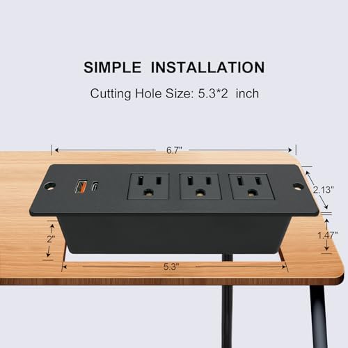 Enhance Your Charging Setup with the USB C Conference Recessed Power Strip – 20 W Fast Charging Solution with 3 AC Outlets & 2 USB Ports (PD 20 W & QC 18 W) – Space-Saving Mountable Design & 10 ft Extension Cord for Convenient Access in Furniture Integration – Perfect for Home Offices, Nightstands & More