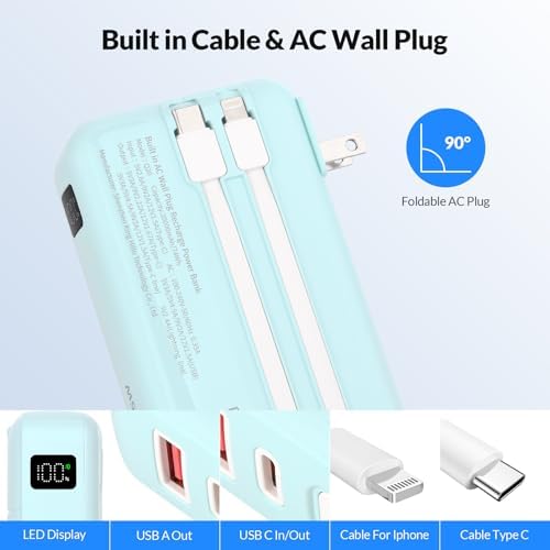 High-Capacity 20000 m Ah Portable Charger with Built-in Cables & Fast 22.5 W Charging – Multi-Device Travel Power Bank with LED Display, 4 Outputs for i Phone 16/15/14/13, Samsung, Android, i Pad – Ultimate Convenience in Sleek Black