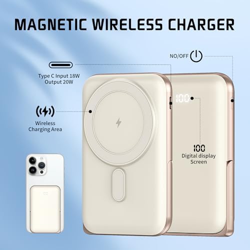 Mag Safe Portable Charger by EKR – 10,000 m Ah Fast Charging Power Bank with PD 20 W, Magnetic Attachment & Zinc Alloy Stand – Ultimate Wireless Charging Solution for i Phone 16/15/14/13/12 Series & Samsung Devices – Reliable, Compact, and Stylish Power Supply for On-the-Go Users
