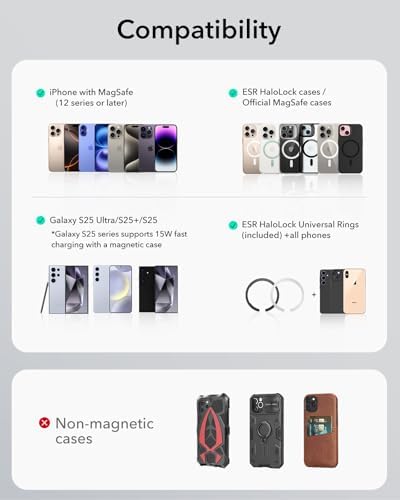 Upgrade Your Driving Experience: ESR Magnetic Dashboard Mount for Mag Safe i Phone 16/15/14/13/12 & S25 – 360° Rotatable Holder with Strong Magnets & Enhanced Stability Rings for Secure Hands-Free Navigation