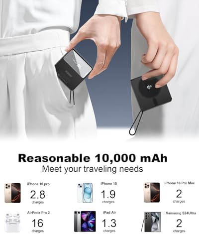Magnetic 4-in-1 Universal Power Bank – 10,000 m Ah Qi2 Certified Travel Charger with Integrated Cables and 30 W Fast Charging – Versatile Compatibility for i Phone, Samsung, i Pad & More – Sleek LED Display, Built-in USB-C and Lightning Cable, Global Plug Adaptors – Effortless Wireless Charging Anywhere with Enhanced Portability and Efficiency