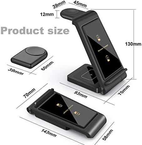 DINTNCCM 3-in-1 Fast Wireless Charging Station – Foldable Charger for Samsung Galaxy S24 Ultra, Galaxy Watch6, and Galaxy Buds – Sleek Black Design with Enhanced Safety Features for Home and Travel Use