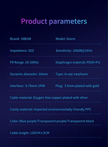 Unleash Superior Sound Quality with KBEAR Storm In-Ear Monitors – High-Fidelity 10 mm Dynamic Driver Earbuds in Stunning Purple for Musicians and Audiophiles – Ideal for Studio Use and Live Performances with Unmatched Comfort and Clarity
