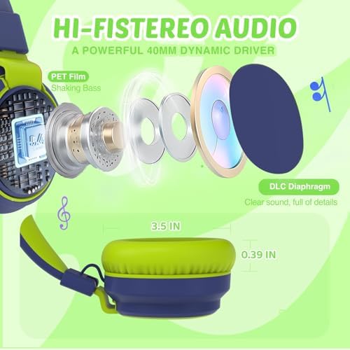 MIDOLA Kids Over-Ear Headphones: Safe Audio Experience with Noise Limitation, Foldable & Travel-Friendly Design, Custom Volume Control (85/110 d B), Built-In Microphone, and AUX Compatibility for School, Gaming, and Family Adventures in Sleek Black