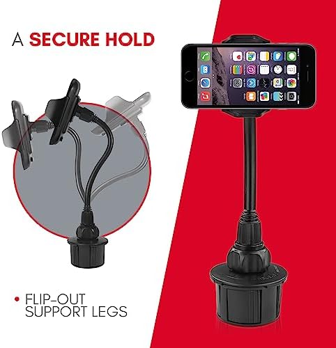 Universal Smartphone Cup Holder Mount by Macally – Adjustable Car Phone Holder for i Phone, Samsung & All Smartphones – Secure, Flexible, and 360-Degree Rotatable Design for Safe Driving and Easy Access