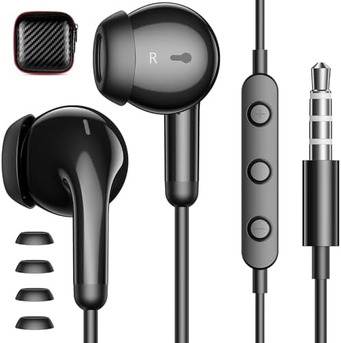 Ultra-Lightweight Wired Earbuds with Built-In Microphone and Volume Control – Premium Sound Quality In-Ear Headphones for Mac, i Phone, Android, and Gaming – Perfect Noise Isolation for Students and Music Enthusiasts