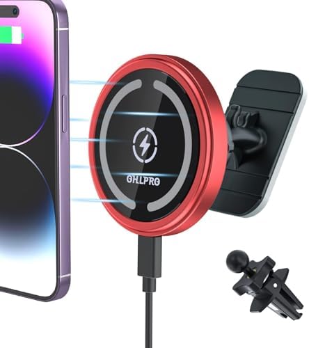 OHLPRO Mag Safe Car Charger Mount for i Phone 16/15/14/13 Pro Max – 15 W Fast Charging Phone Holder with 360° Rotation, Secure Adhesive Base for Tesla and Other Vehicles, Ultimate Magnetic Car Accessory for Safe Driving and Hands-Free Navigation – Perfect Gift for Tech Enthusiasts and Road Warriors