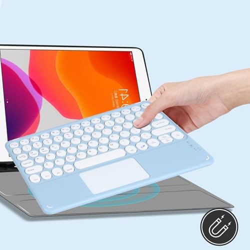 Ultra-Slim 10-Inch Wireless Bluetooth Keyboard with Touchpad – Rechargeable & Portable Universal Keyboard for i OS, Android & Windows Devices – Effortless Typing on the Go in Sleek White Finish