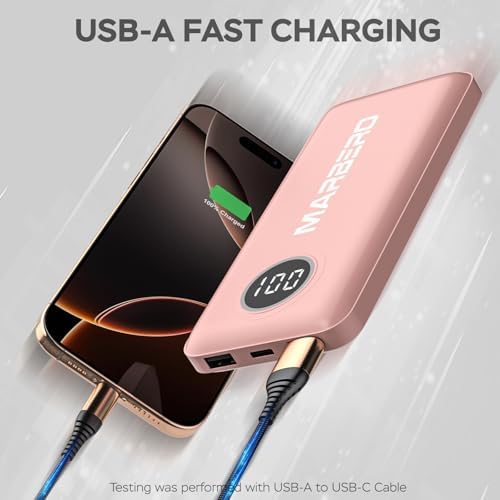 Ultra-Slim 10000 m Ah Portable Power Bank – MARBERO V18 High-Speed USB-C Charger for Multi-Device Charging – Lightweight, Durable Battery Pack for Samsung, Google, and Android Phones – Fast Charge Technology Ensures All-Day Power on-the-Go