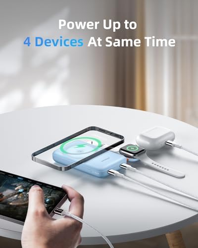 Ultra-Fast 4-in-1 Magnetic Power Bank: 10,000 m Ah Wireless Charger for i Phone 12/13/14/15/16 Series & Apple Watch – Convenient USB-C 20 W PD Charging for Busy Lifestyles – Compact Portable Power Solution for On-the-Go Energy Needs
