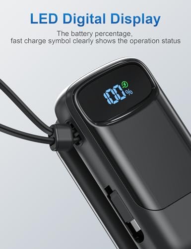 Compact 10,000 m Ah Fast Charging Power Bank with Built-In USB-C Cable for i Phone 16/15, Mac Book, Galaxy, and i Pad – Ultimate Travel Battery Pack for On-the-Go Charging Needs