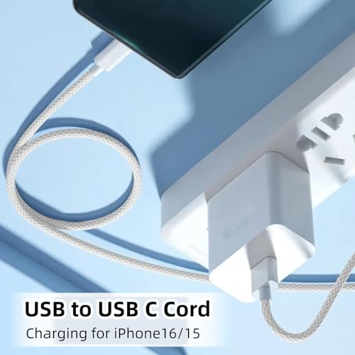 10-Foot USB C to USB C Fast Charging Cable – Durable Nylon Braided Charger for i Phone 15 Pro Max, Mac Book, i Pad, and Samsung Galaxy – Enhanced Speed & Universal Compatibility for Effortless Charging and Data Transfer