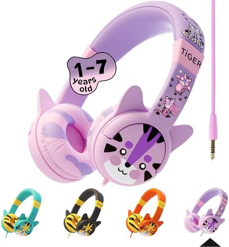 Kidrox Safe Sound Wired Toddler Headphones – Volume-Limited 85 d B Child-Friendly Headset for Ages 1-7 | Lightweight, Durable Design Perfect for Travel on Airplanes and Cars | Comfortable Fit for Tablets, i Pads, and More – Ensuring Safe Listening and Ultimate Entertainment Enjoyment