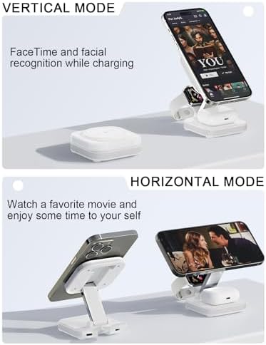 Ultimate 5-in-1 Magnetic Wireless Charging Hub for Apple Devices – Fast 15 W Charging Station with Adjustable Night Light for i Phone 16/15/14/13/12, Apple Watch, and Air Pods – Eco-Friendly, Travel-Ready Design with Advanced Safety Features and 360° Viewing Angles – Complete with Adapter and USB-C Cable