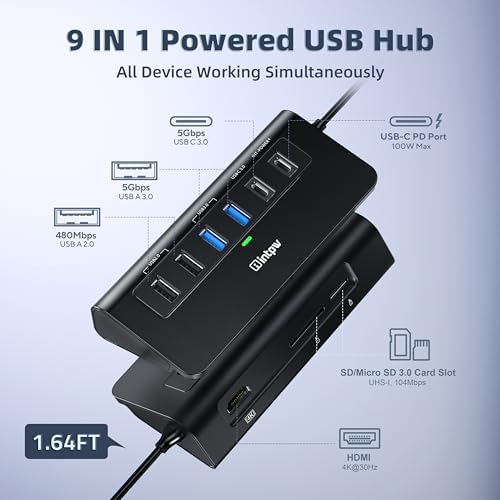 Unleash Your Potential with the INTPW 9-in-1 USB C Hub: High-Speed 4 K HDMI Adapter, 100 W PD Charging, Dual USB-A Ports & SD/TF Card Slots – Perfect for Mac Book Pro, i Pad Pro, i Phone 15/16 & More – Elevate Productivity and Connectivity on the Go