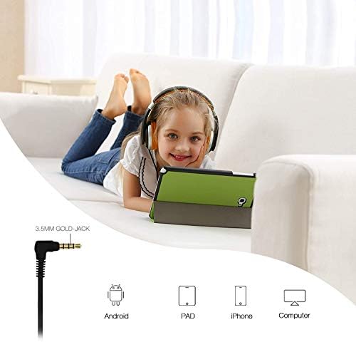 Rockpapa HS20 Kids Wired Headphones – Super Lightweight & Foldable Design with Integrated Microphone, Perfect for School, Travel & Entertainment – Compatible with Tablets & Smartphones, Stylish Black & Orange for Ages 3-15, Ideal for Learning, Play, and Hands-Free Communication