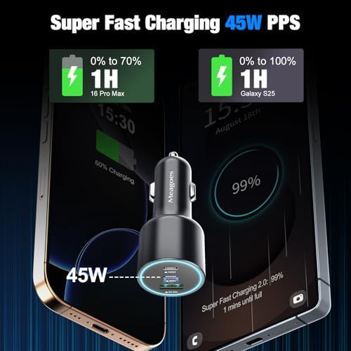 Power Up on the Road: 140 W USB C Car Charger with PD3.1 & PPS Technology for Super Fast Charging, Compatible with i Phone 16 Pro Max, Mac Book Pro/Air, Samsung S25, and Drones – Includes 100 W E-Mark Cord for Ultimate Safety and Efficiency