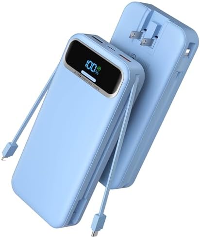 Ultimate 20,000 m Ah Portable Charger with Built-in Cables & AC Plug – Super Fast PD20 W & SCP22.5 W USB-C Power Bank for Quick Device Charging – LED Display & Universal Compatibility for i Phone, Samsung & More – Essential Travel Accessory for On-the-Go Power Solutions