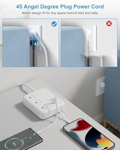Ultimate Travel USB Power Strip – 6-Port Charging Hub with 3 AC Outlets & 3 ft Flat Plug, Compact and Lightweight Design for Office, Dorm, and Cruise Ship Use – Non-Surge Protector for Enhanced Compatibility and Speed