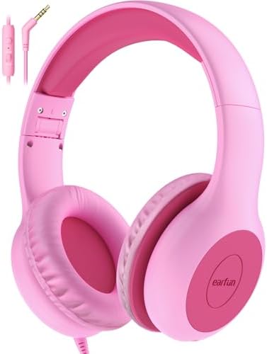 Kid-Friendly Foldable Wired Headphones with Microphone – Volume Limiting Safety (85/94 d B) for Hearing Protection, Share Port for Collaborative Audio, Ideal for Tablets, PCs, and School Use – Enhanced Type C Compatibility for Optimal Sound Quality and Comfort