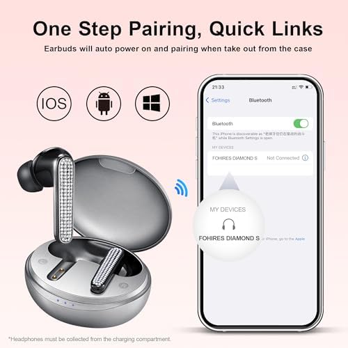 Luxurious Diamond S Wireless Earbuds with Embedded Rhinestones – Personalized High-Quality Sound Headphones for Stylish Audio Experiences – Effortless Device Compatibility and Fast Pairing – Perfect for Fashion-Forward Music Lovers