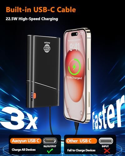 Sleek 5000 m Ah Pink Portable Power Bank with Integrated USB-C Fast Charger – Ultra-Compact Mini Battery Pack for i Phone 16/15/14 & Samsung S24 – Lightweight Design with Handy Lanyard for Effortless Travel Charging