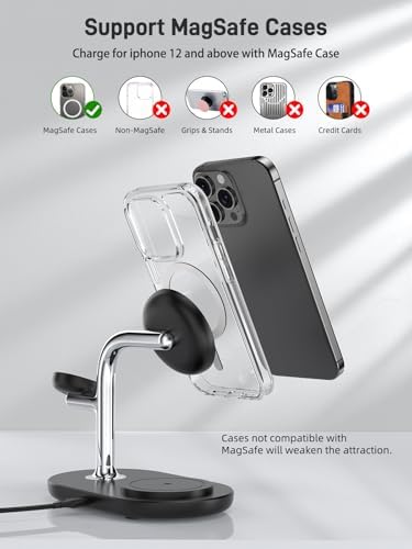 Ultimate 3-in-1 Mag Safe Dual Wireless Charging Station for i Phone 16/15/14/13/12, Air Pods Pro 2, and Apple Watch Series 10/9/8/7 – Fast & Efficient Charging Solution with Clutter-Free Design and LED Status Indicators for Seamless Device Power-Up