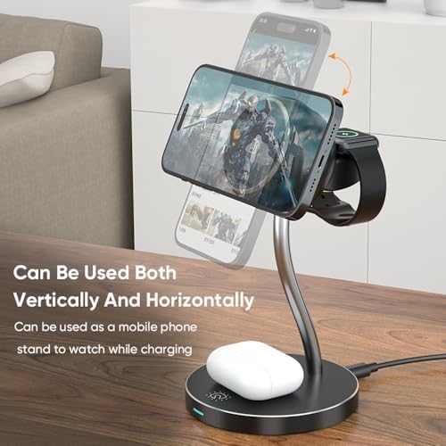 REFLEX CAMERA 4-in-1 Wireless Magnetic Charging Station for i Phone, Apple Watch & Air Pods – Fast 15 W Charging Dock with Integrated LED Lamp – Compatible with i Phone 16 Pro/16/15/14/13/12/11 – Sleek Bedside & Desktop Design – Ultimate Convenience & Organization