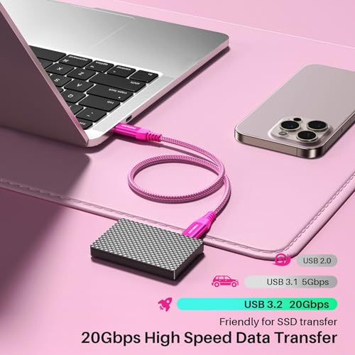 Long USB C Monitor Cable 10FT, 4K@60Hz Video Output 100W PD Charging, 20Gbps Data Transfer, Long USB C 3.2 Gen 2×2 Cable for MacBook, iPad, Dell, LG, ARZOPA, KYY for Portable Monitor – Enhanced Compatibility and Speed