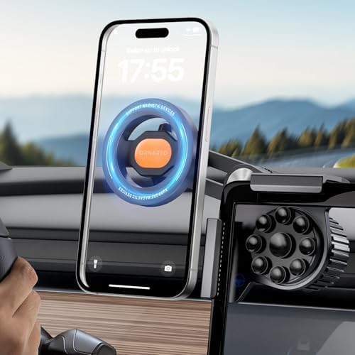ORNARTO Magnetic Phone Mount for Tesla Model 3/Y/Cybertruck – 360° Rotatable Car Holder with Overload Protection and Anti-Slip Suction – Secure, Stylish Dashboard Accessory for Effortless Navigation and Enhanced Safety