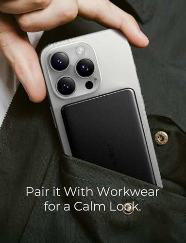 LISEN 0.3-Inch Ultra Slim Mag Safe Portable Charger for i Phone – 5000 m Ah Wireless Battery Pack for Effortless Travel Charging – Essential Magnetic Power Bank Compatible with i Phone 16 Pro Max/15/14/13/12 – Fast Charging, Lightweight Design for On-the-Go Convenience