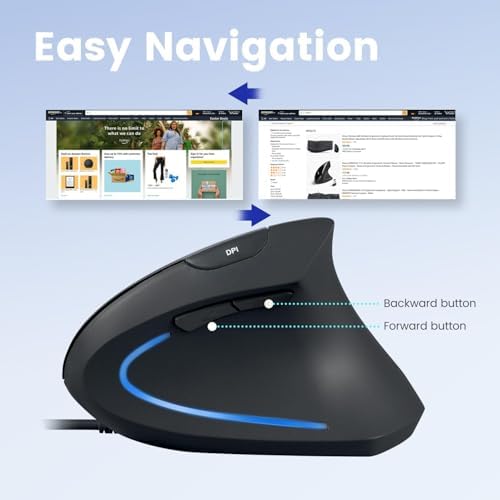 Ergonomic Perixx PERIMICE-713 Wireless Vertical Mouse for Right-Handed Users – 6 Customizable Buttons, Adjustable 3-Level DPI, Sleek Black Design, Unmatched Comfort for Long Hours of Work or Gaming