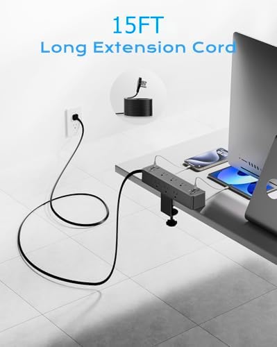 Revolutionize Your Workspace with ACOZVIN 17-in-1 Desk Clamp Power Strip – 40 W Fast Charging Hub, 9 AC Outlets & 8 USB Ports (4 USB-C) for Ultimate Device Connectivity, 10 ft Flat Plug Surge Protector Perfect for Home Office Efficiency and Safety