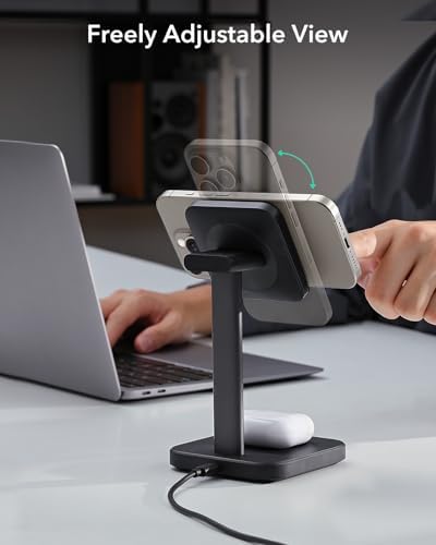 Ultimate ESR 2-in-1 Mag Safe Charging Station for Apple Devices – Fast Wireless Charger Stand for i Phone 16/15/14/13/12, Apple Watch, & Air Pods – Sleek Black Design for Dual Device Convenience and Enhanced Speed