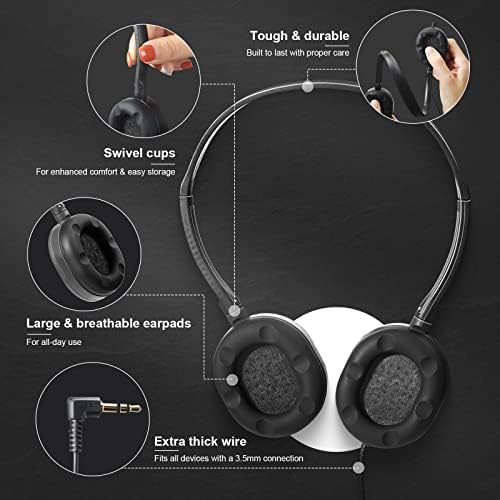 Flutesan 30 Pack Kids Adjustable Wired Headphones – Premium On-Ear Stereo Sound Earbuds for Classroom and Travel – Lightweight, Durable Design for Boys and Girls – Ideal Tangle-Free Audio Solution for Laptops, Tablets, and More