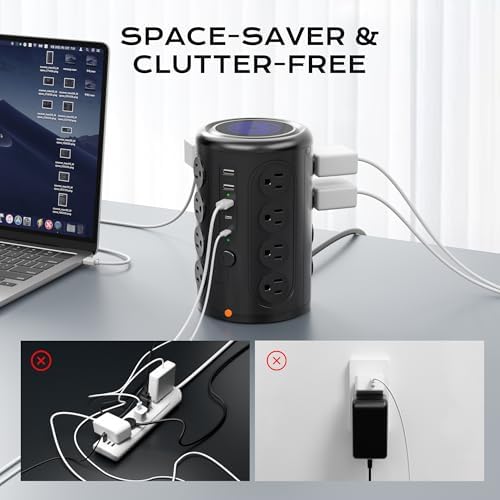 Maximize Your Charging Efficiency with the Ten Trend Vertical Power Tower – 16 Outlet Surge Protector Power Strip Featuring 5 USB Ports (2 USB-C), 10 FT Heavy-Duty Cord, 1875 W Capacity, and 2000 J Surge Protection for Home Office and Dorm Room Essentials – Space-Saving Design for Ultimate Convenience and Safety
