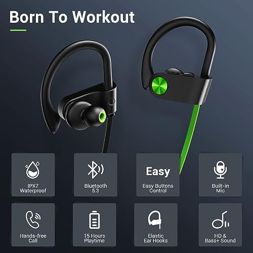 Ultimate Bluetooth 5.3 Waterproof Sports Earbuds – IPX7 Rated, 16-Hour Playtime, Noise Cancelling Mic, and Powerful Hi-Fi Bass for Active Lifestyles – Ideal for Gym and Running Enthusiasts