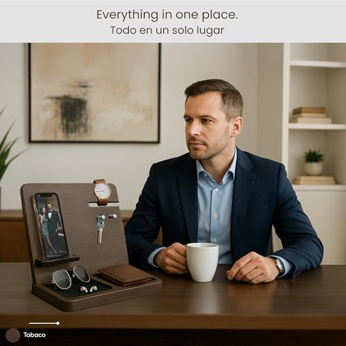 Namore Premium Wood Desk and Nightstand Organizer – Multifunctional Charging Station for Phones & Essentials – A Stylish Solution for Enhanced Workspace Efficiency – Perfect Gift for Men, Dads, & Professionals – Elegant Design with Universal Device Compatibility