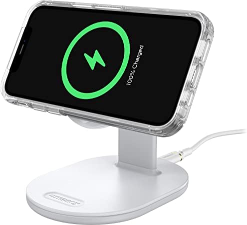 Otter Box Mag Safe Wireless Charging Stand – Sleek White Design for Fast Dual Device Charging – Effortlessly Power Your i Phone and Air Pods with Enhanced Stability and Style