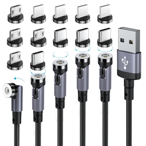 Revolutionary 540° Magnetic Charging Cable Set – 3 in 1 Versatile USB Charger for Micro USB, Type C & Lightning | Durable Nylon Braided Design with LED Indicator | Multiple Lengths (1.6 ft, 3.3 ft, 6.6 ft, 10 ft) for Ultimate Convenience and Fast Charging