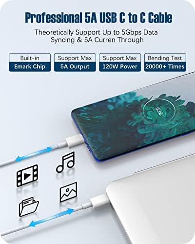 120 W USB-C Fast Charger for Mac Book Pro & Air | Ultra-Fast Charging for 13-16 Inch Laptops, i Pad Pro & All USB-C Devices | 6.6 ft Durable Cable | Smart Chip Over-Current Protection | Portable, Foldable Design for Travel | Optimal Battery Health Maintenance