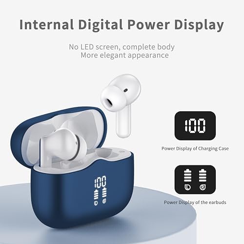 Premium Bluetooth 5.4 Wireless Earbuds – Immersive Hi-Fi Sound with Deep Bass, 4-Microphone Noise Cancellation, and IP7 Waterproofing for All-Weather Durability – 40-Hour Playtime with Dual LED Battery Indicator – Ideal for Audiophiles and Professionals, Stylish Dark Blue Design